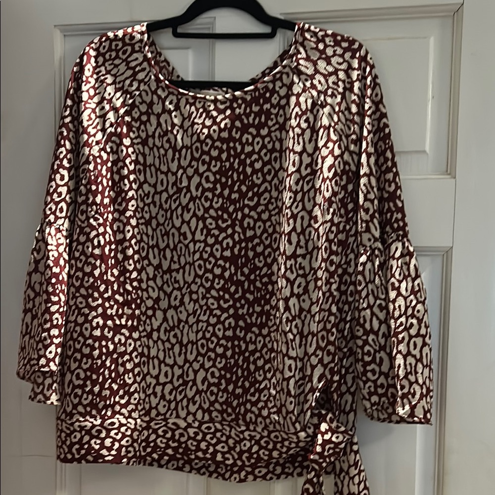 Michael Kors Red and White Leopard Print Blouse